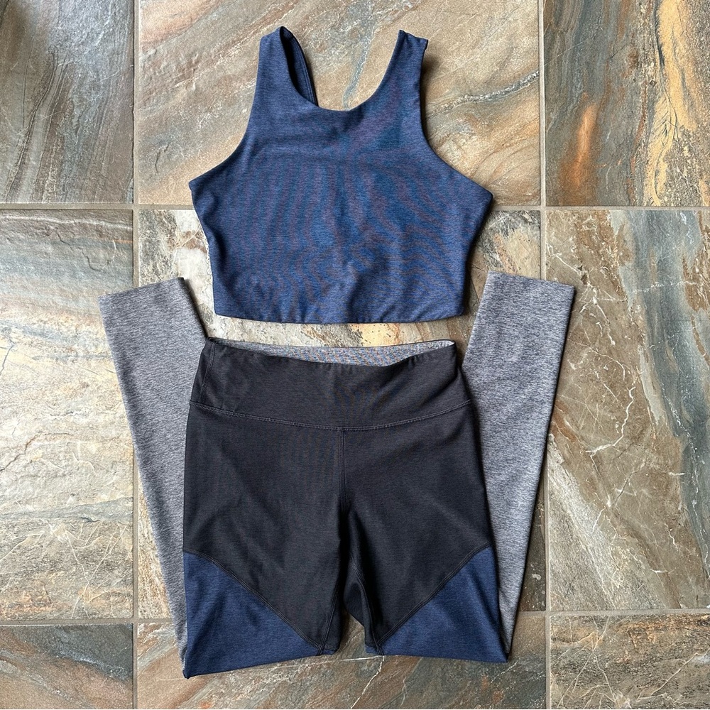 Outdoor Voices Venus Crop Top and Leggings Set Navy Blue Women's Size Small